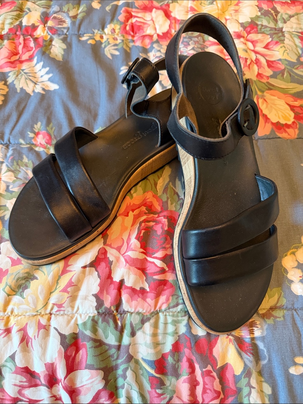 Paul Green Black Leather Two-Strap Ankle Sandals